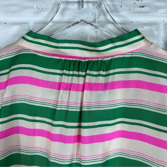 J.CREW Collection Green/Pink/Ivory Striped Silk Blouse with tie at neck Medium - Picture 8 of 11